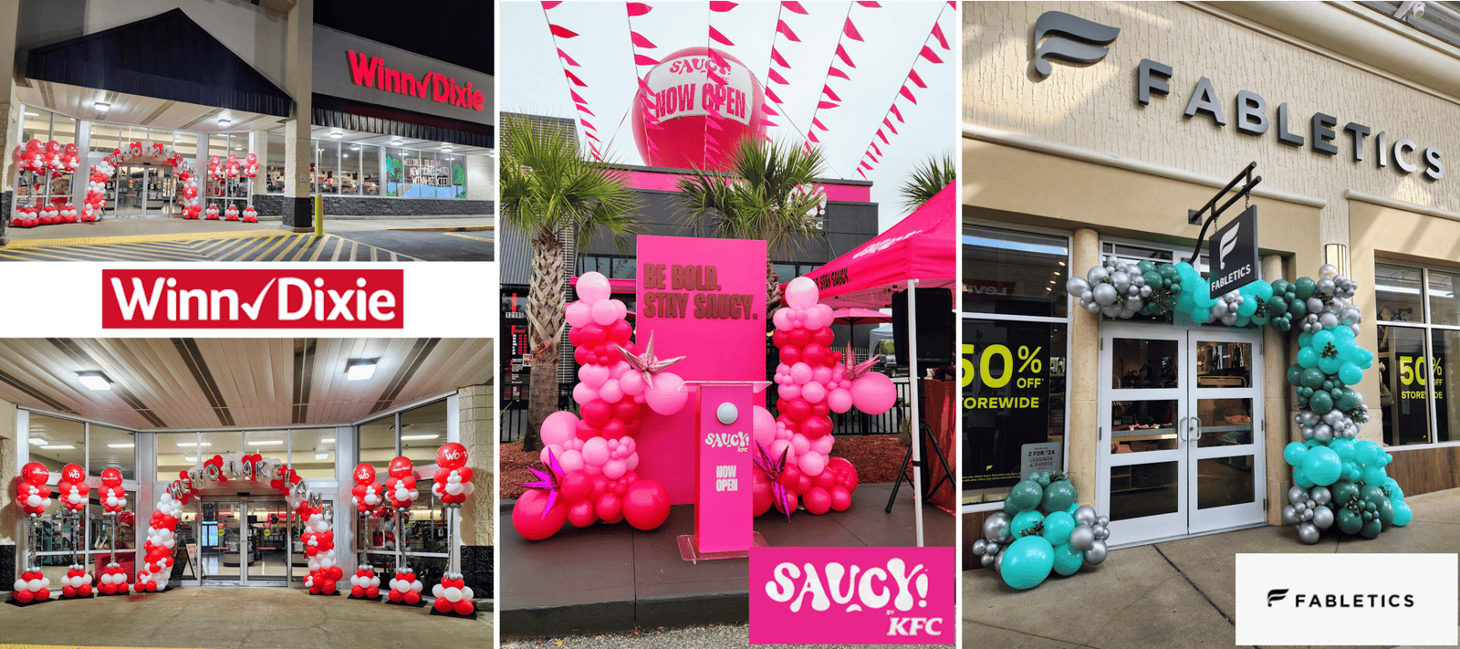 Grand opening balloon arch and branded balloon columns for grand opening in Orlando Florida by Got Balloons